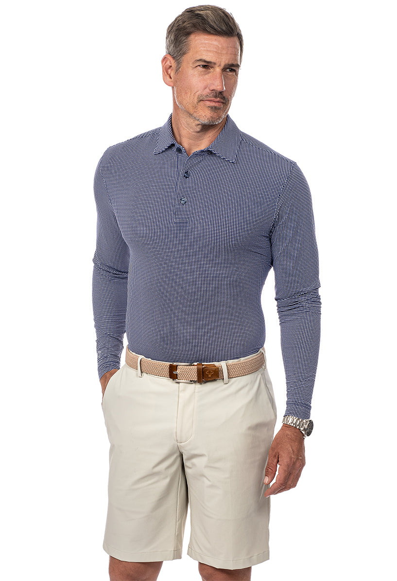 Mini Check Print Long Sleeve Polo – 95754 (Modern Fit)