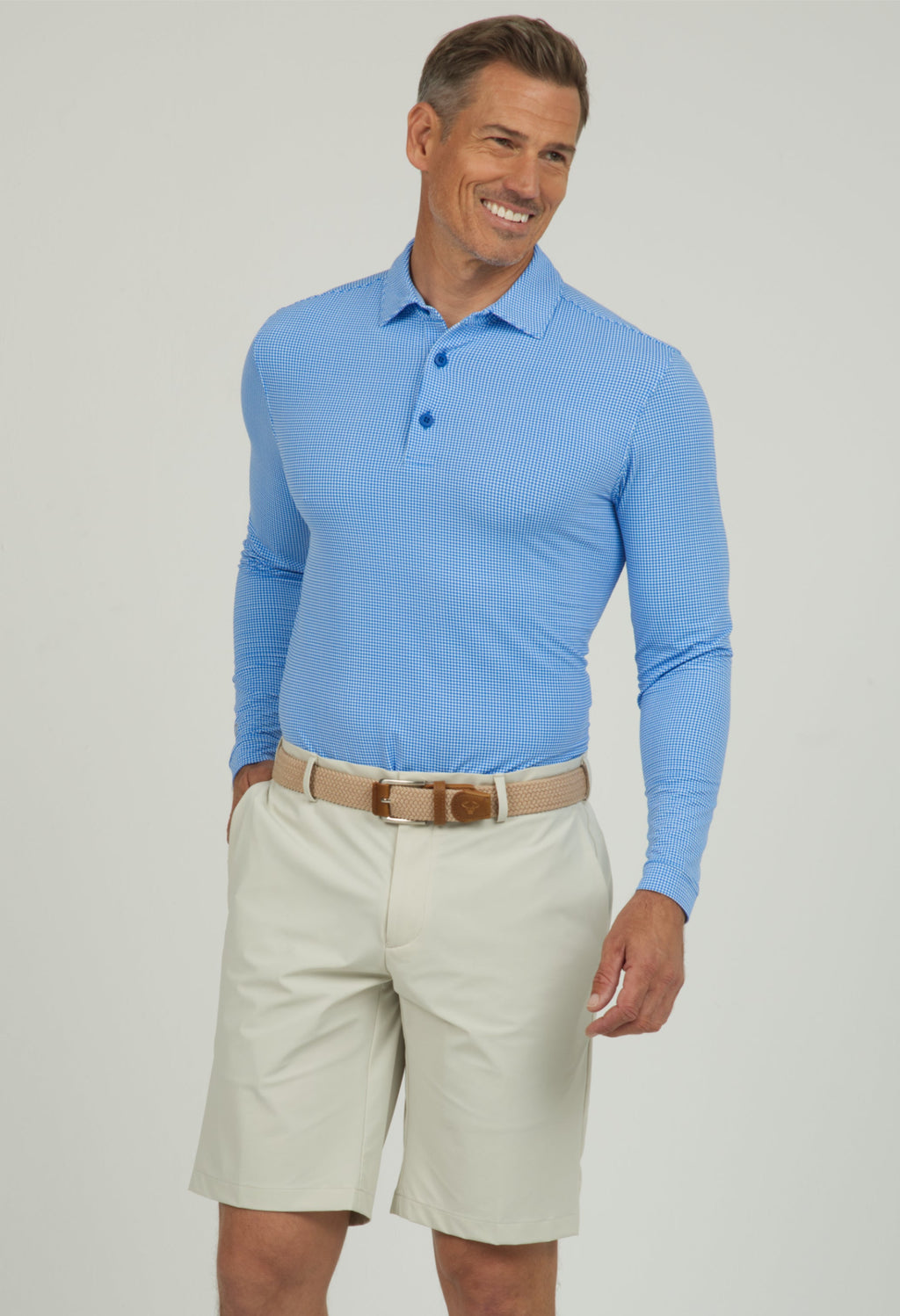 Mini Check Print Long Sleeve Polo – 95754 (Modern Fit)