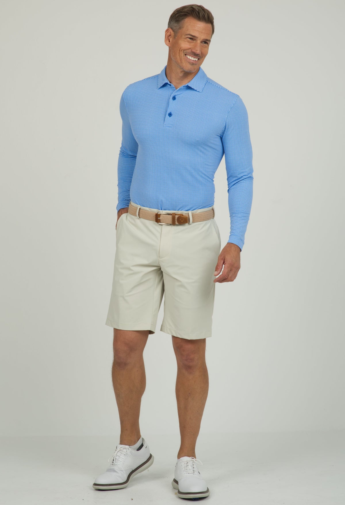 Mini Check Print Long Sleeve Polo – 95754 (Modern Fit)
