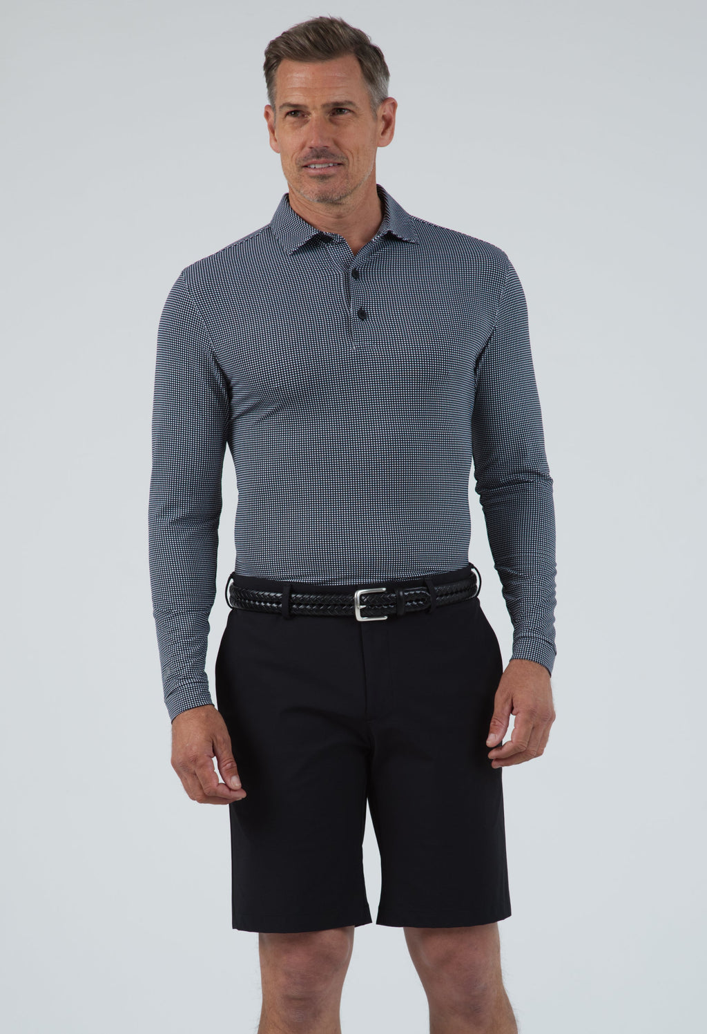 Mini Check Print Long Sleeve Polo – 95754 (Modern Fit)
