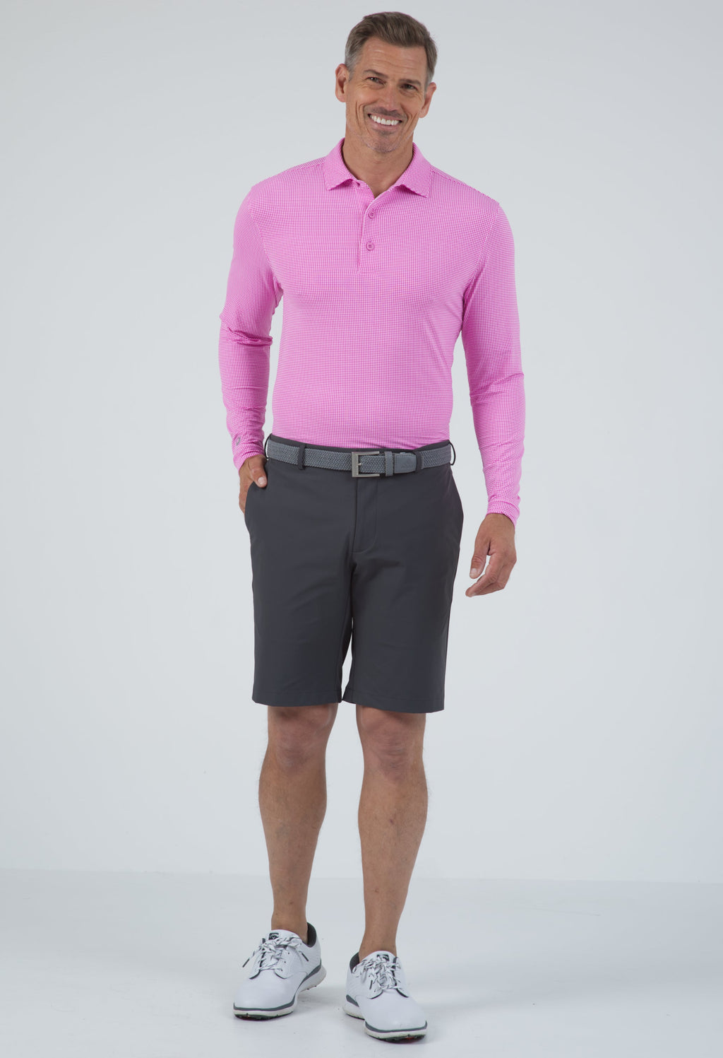 Mini Check Print Long Sleeve Polo – 95754 (Modern Fit)