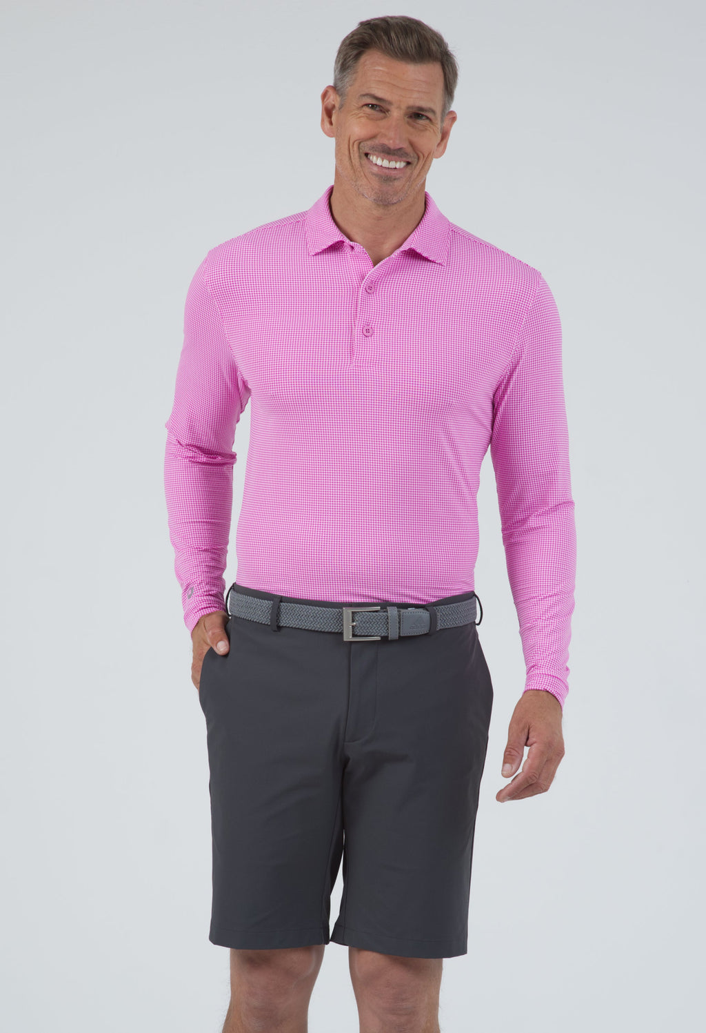 Mini Check Print Long Sleeve Polo – 95754 (Modern Fit)