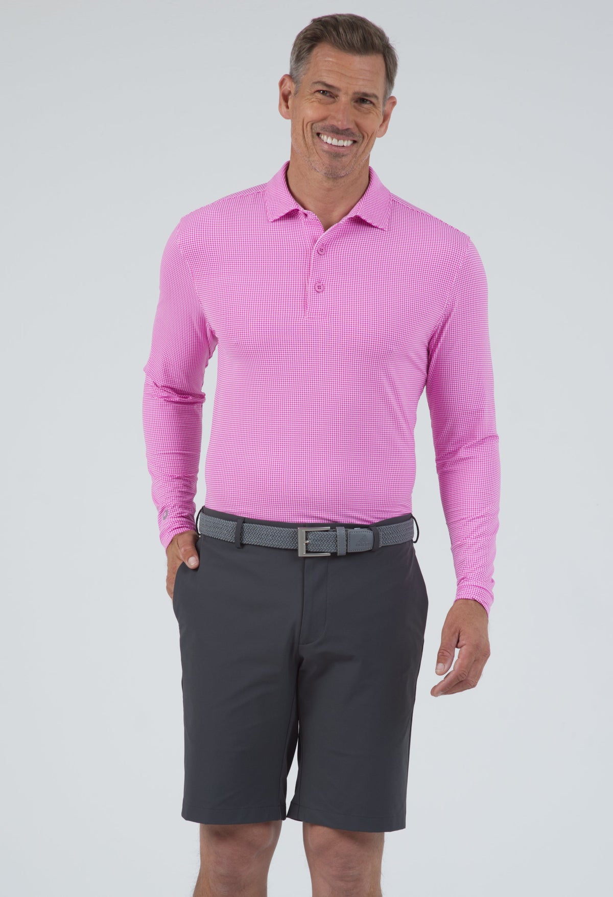 Mini Check Print Long Sleeve Polo – 95754 (Modern Fit)