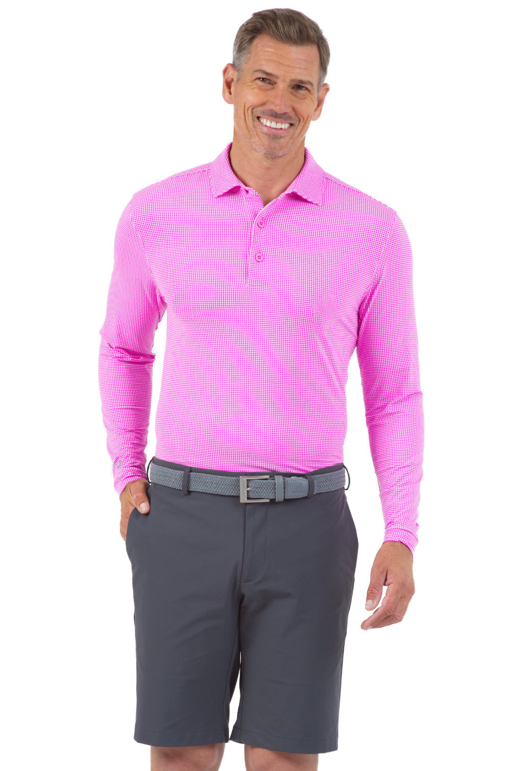 Mini Check Print Long Sleeve Polo – 95754 (Modern Fit)