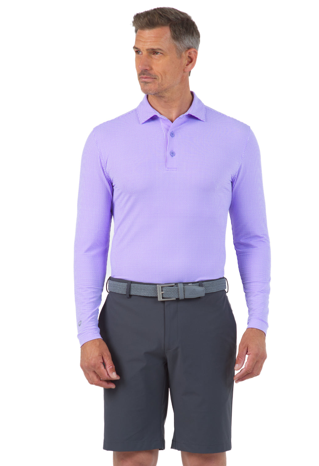 Mini Check Print Long Sleeve Polo – 95754 (Modern Fit)