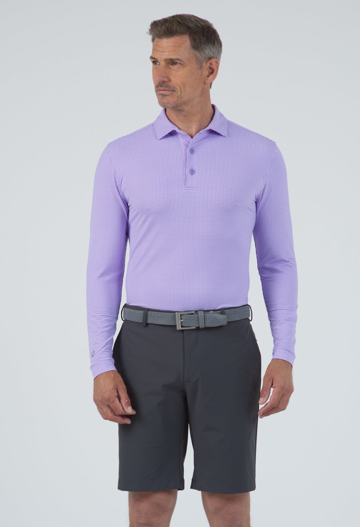 Mini Check Print Long Sleeve Polo – 95754 (Modern Fit)