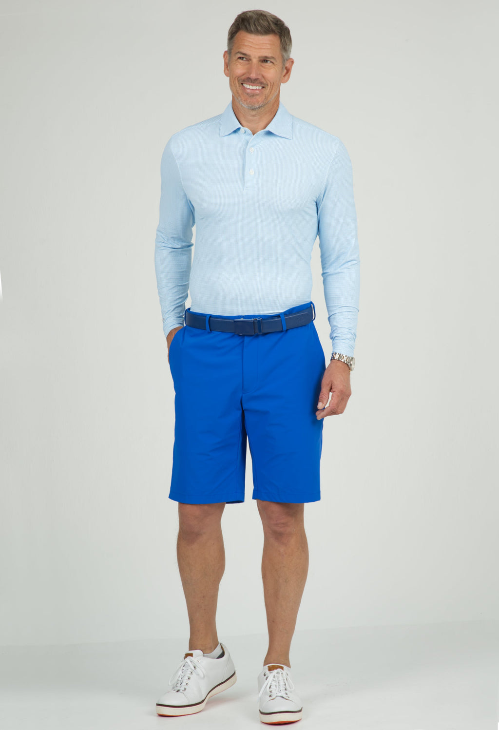 Mini Check Print Long Sleeve Polo – 95754 (Modern Fit)
