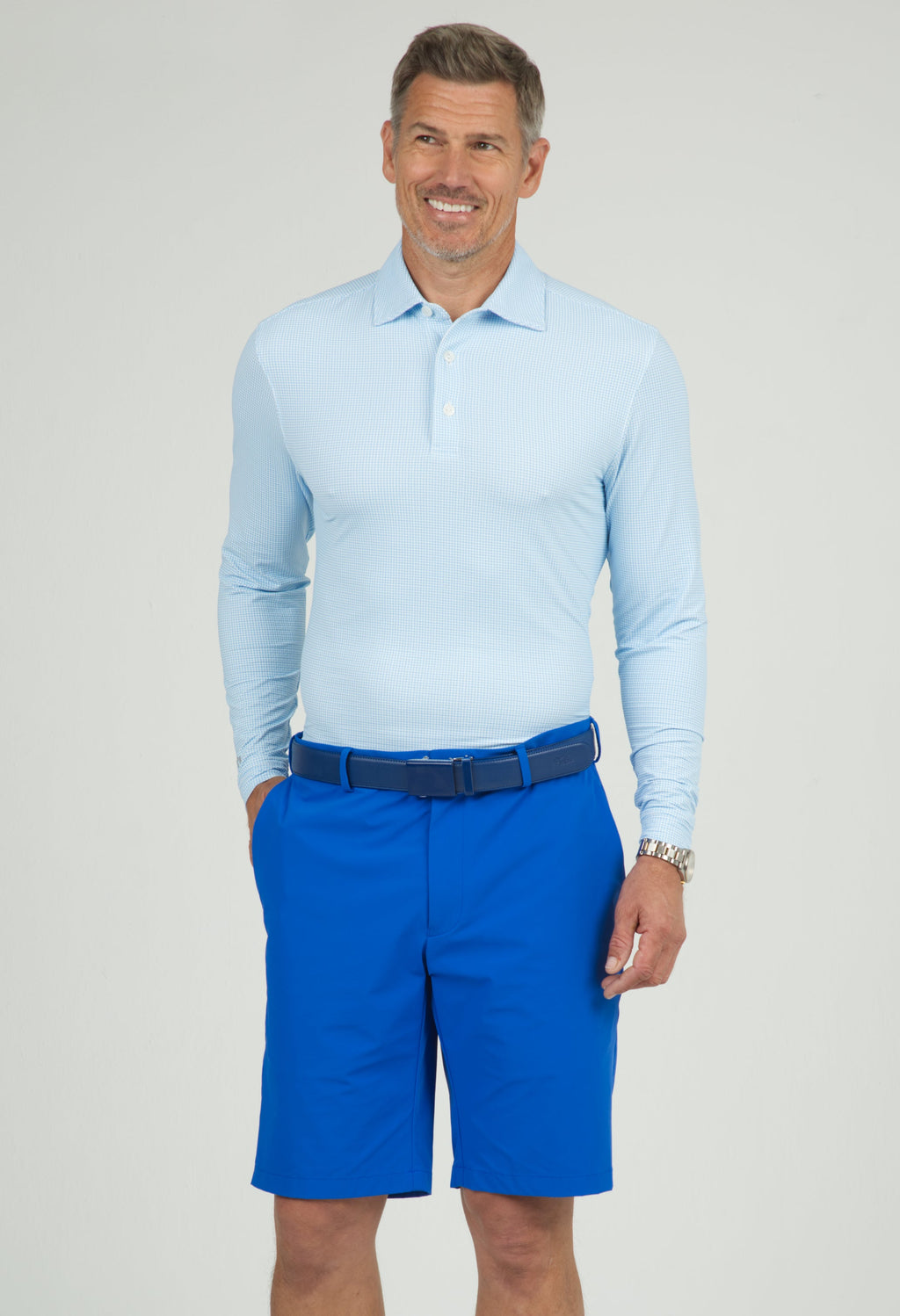 Mini Check Print Long Sleeve Polo – 95754 (Modern Fit)