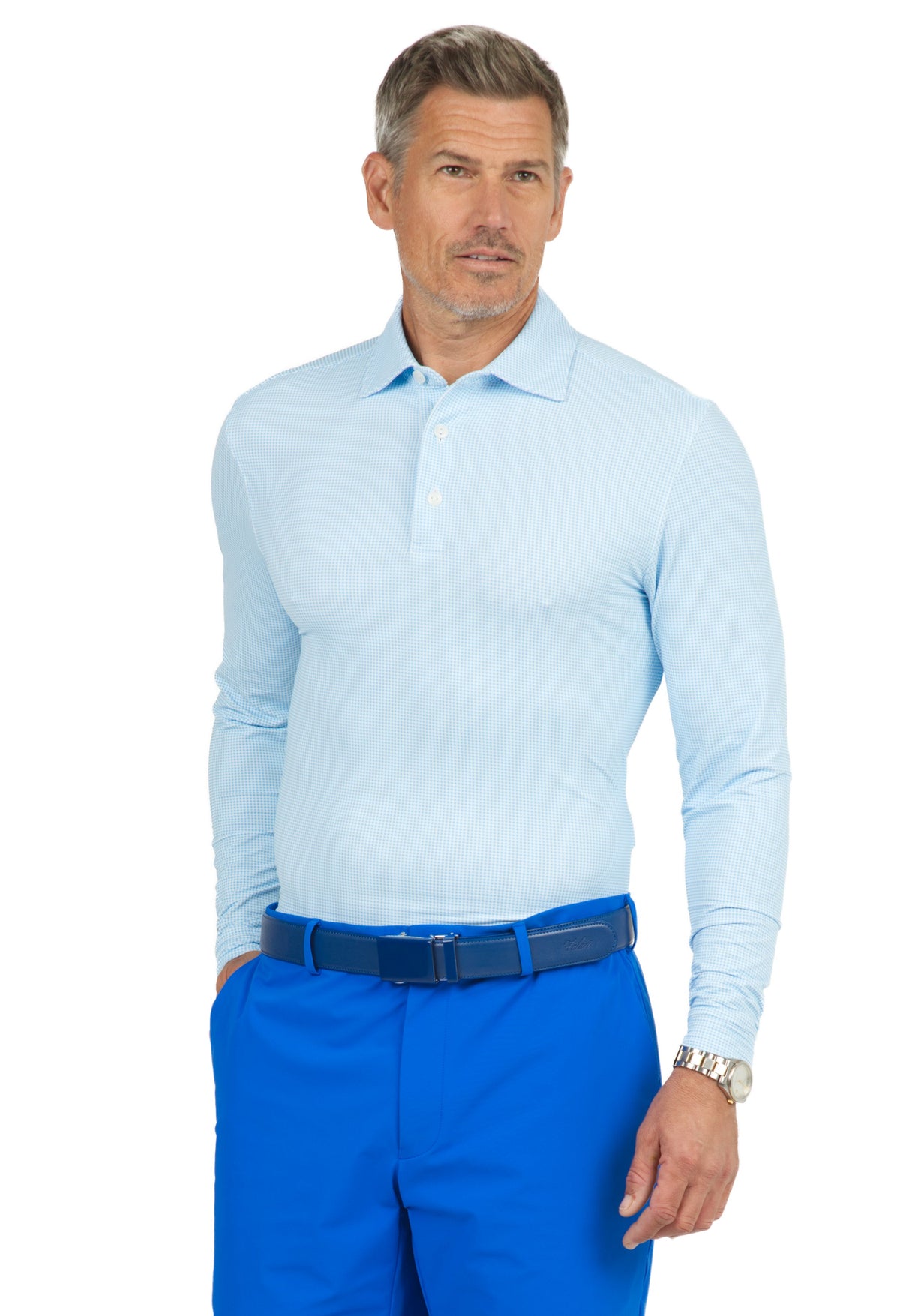 Mini Check Print Long Sleeve Polo – 95754 (Modern Fit)