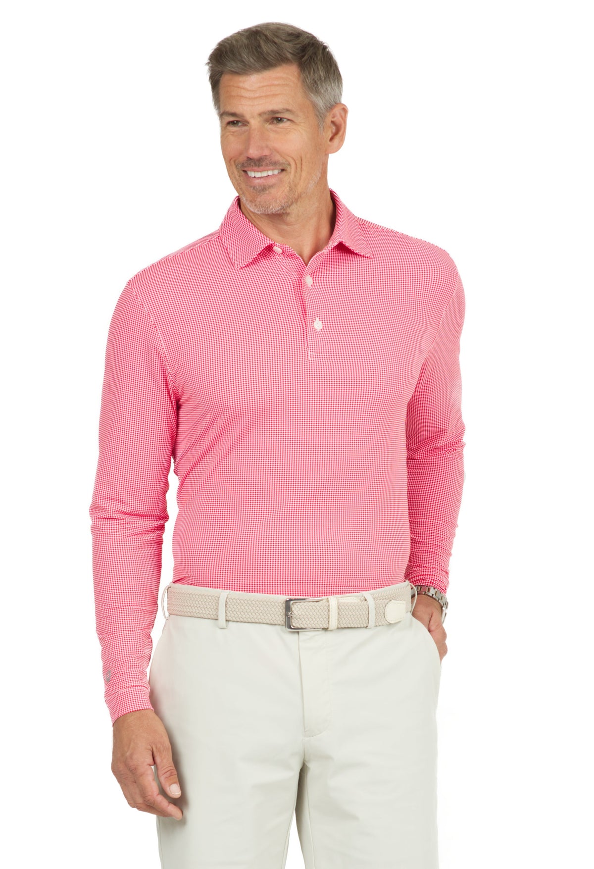 Mini Check Print Long Sleeve Polo – 95754 (Modern Fit)