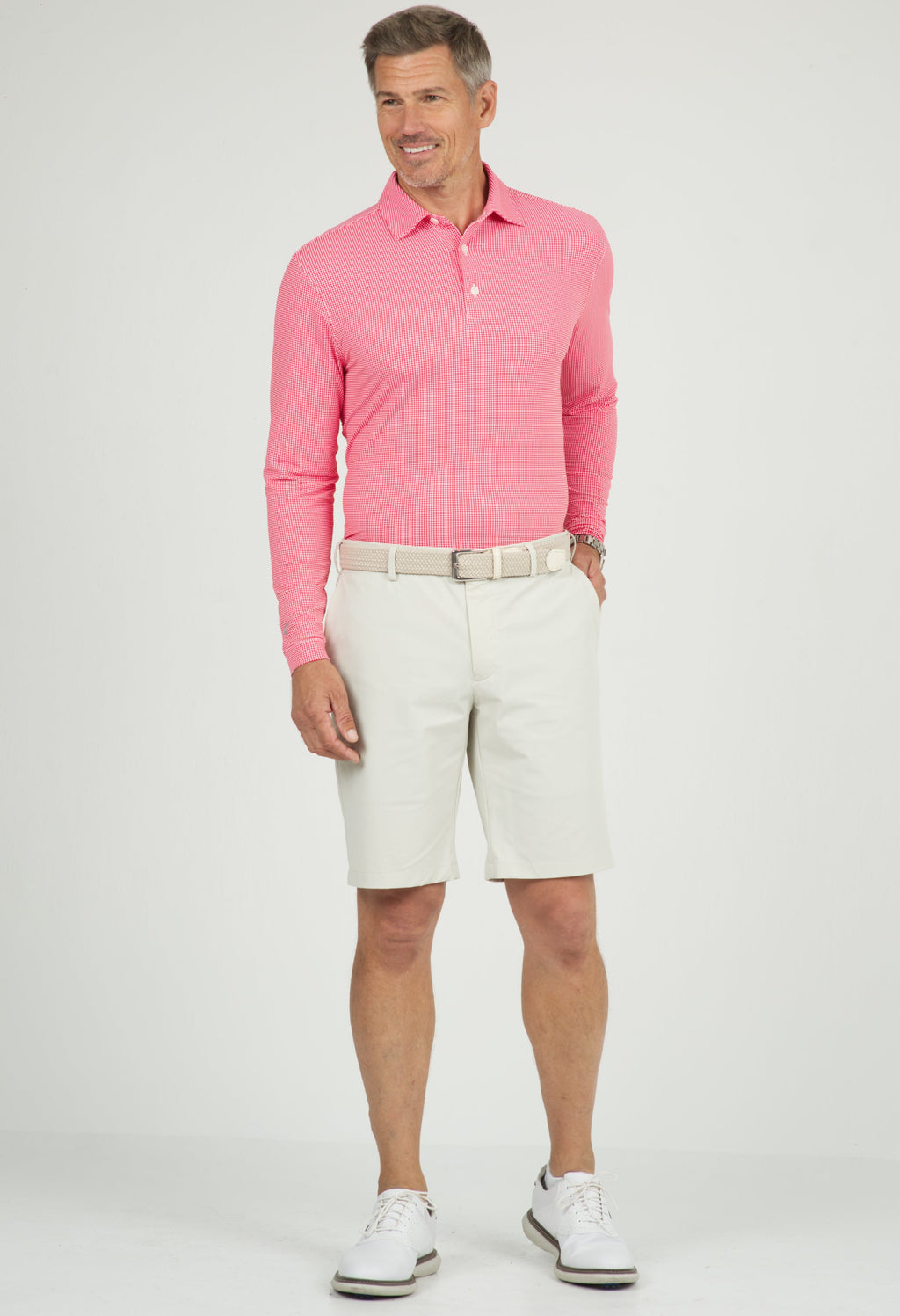 Mini Check Print Long Sleeve Polo – 95754 (Modern Fit)
