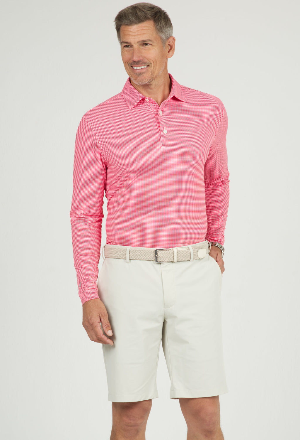 Mini Check Print Long Sleeve Polo – 95754 (Modern Fit)
