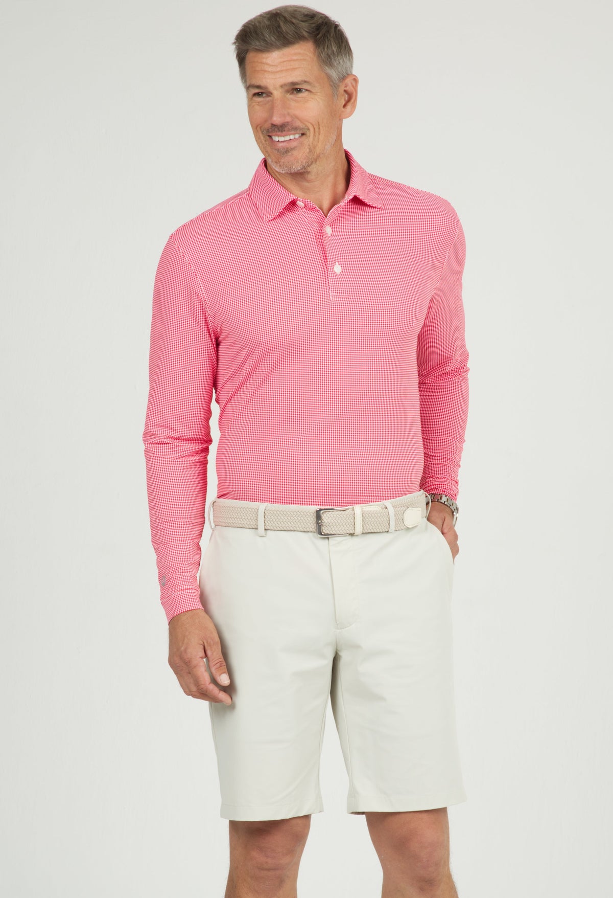 Mini Check Print Long Sleeve Polo – 95754 (Modern Fit)