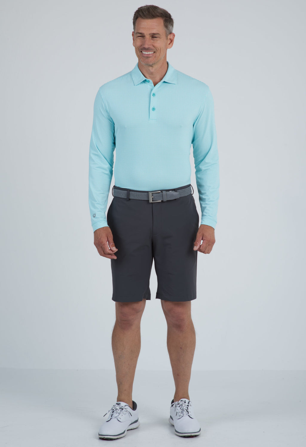 Mini Check Print Long Sleeve Polo – 95754 (Modern Fit)