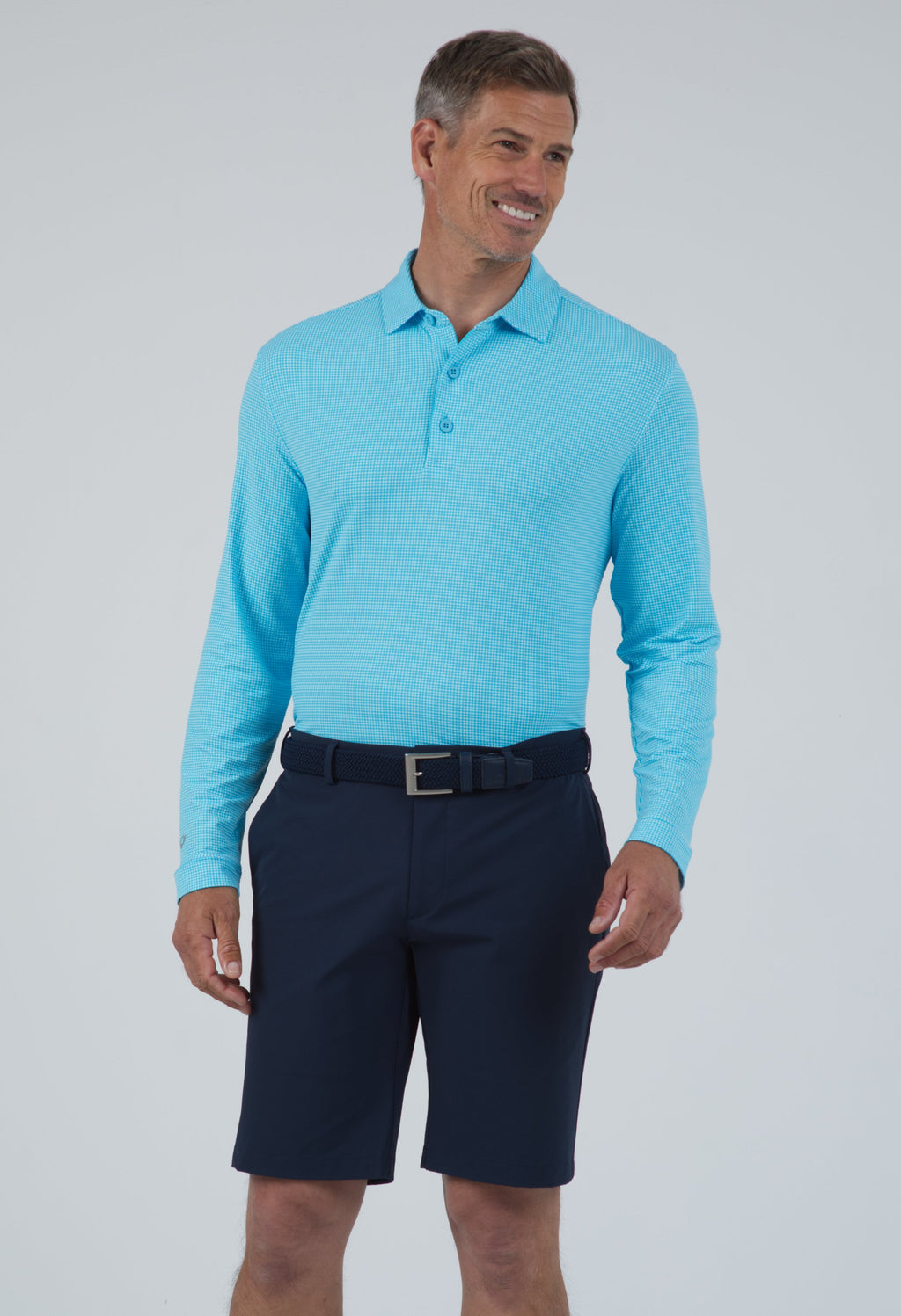 Mini Check Print Long Sleeve Polo – 95754 (Modern Fit)