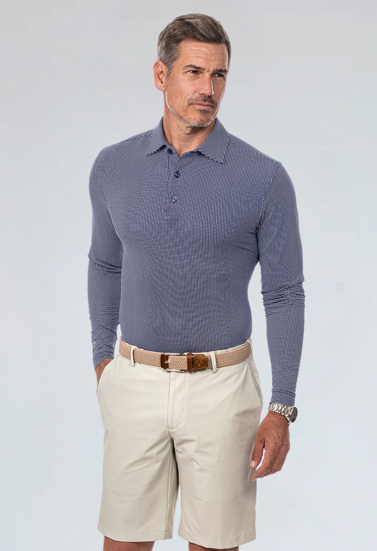 Mini Check Print Long Sleeve Polo – 95754 (Modern Fit)
