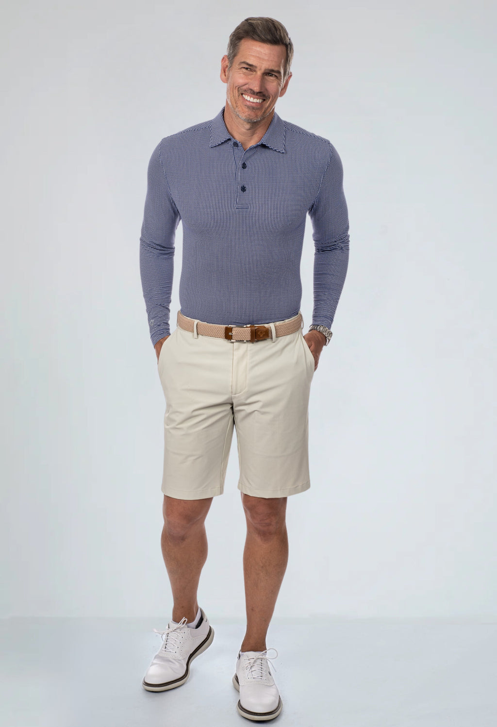 Mini Check Print Long Sleeve Polo – 95754 (Modern Fit)