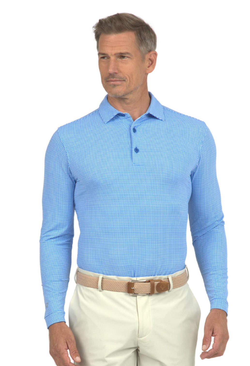 Mini Check Print Long Sleeve Polo – 95754 (Modern Fit)